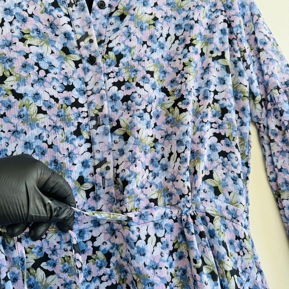 Vici Floral Mini Dress XS Blue Pink Casual Cottagecore Shirt Dress Summer Boho - Picture 10 of 12